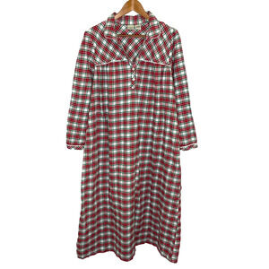 Women's XL L.L.Bean Red Flannel 100% Cotton Plaid Button Nightgown